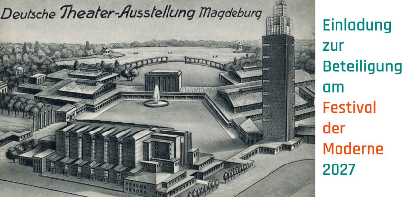 zeigenössische Postkarte zur Theaterausstellung 2917 in Magdeburg